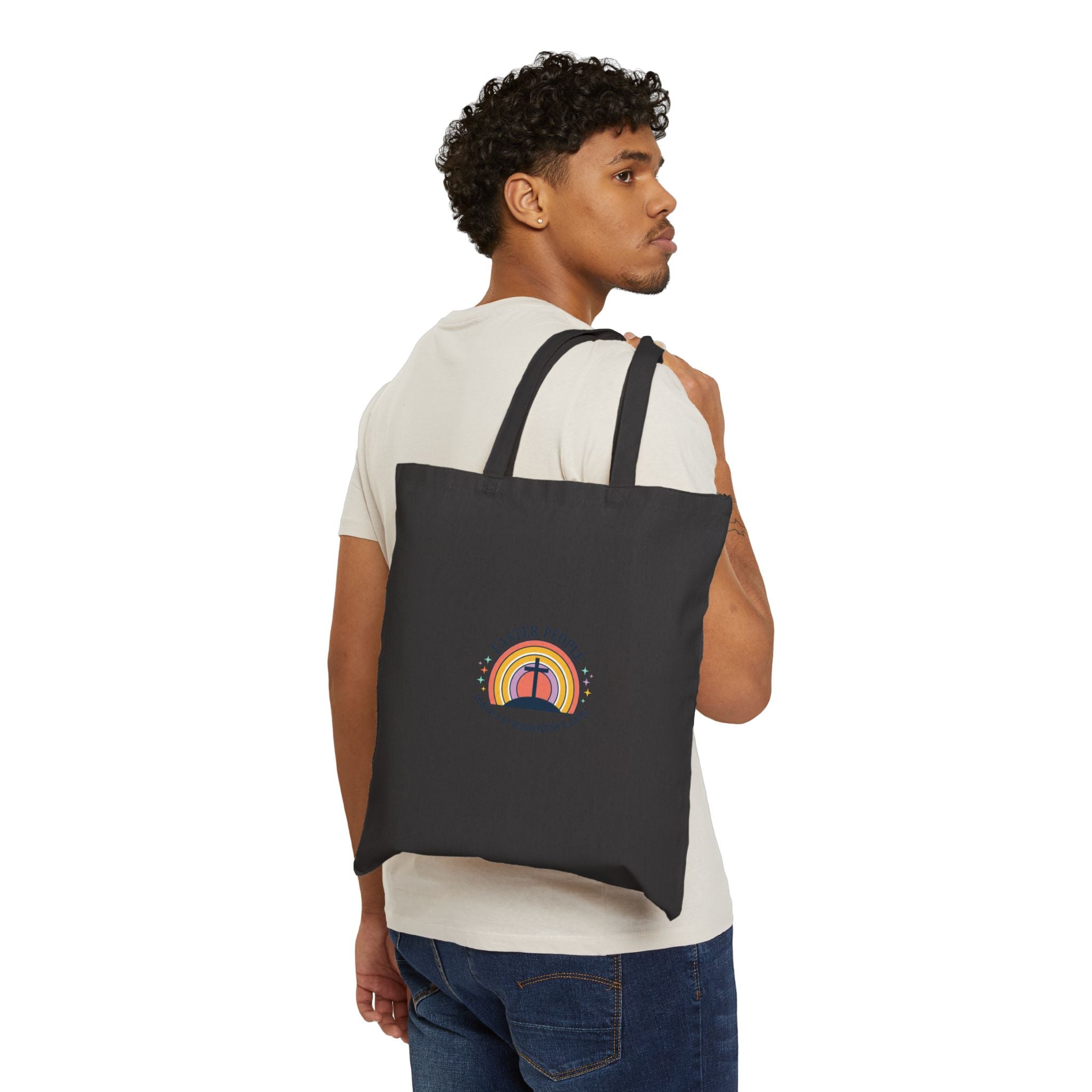 He Is Risen Rainbow Cross Tote | Christian Easter, Faith-Based Humor