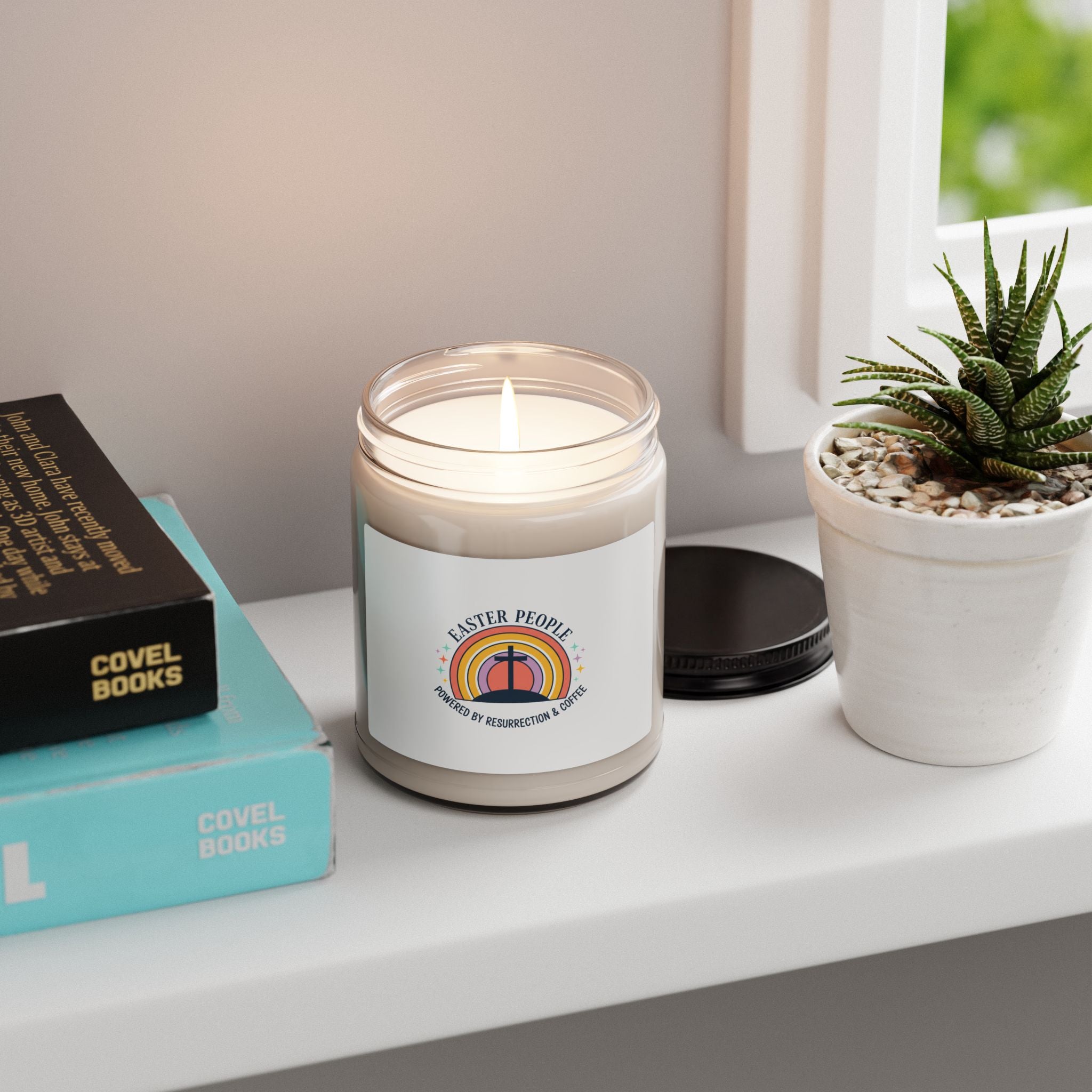 He Is Risen Rainbow Cross Candle | Soy Candle, Easter Faith Humor